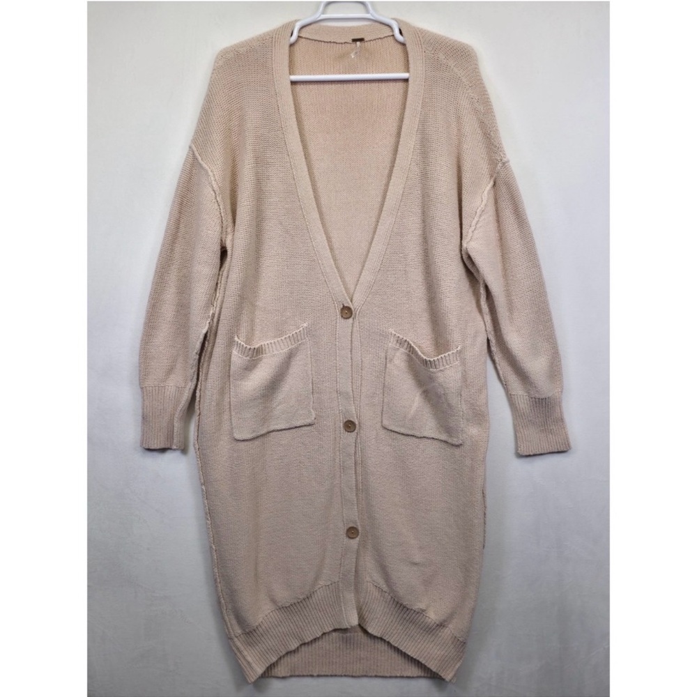 Free People Beige Button-Up Cardigan